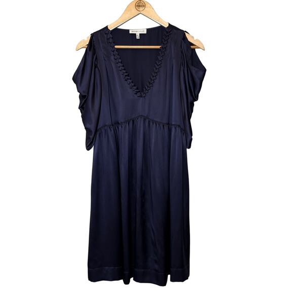 See by Chloe Women’s 100% Silk Empire Waist Cold Shoulder V Neck Dress Blue Sz 6 - Picture 1 of 13